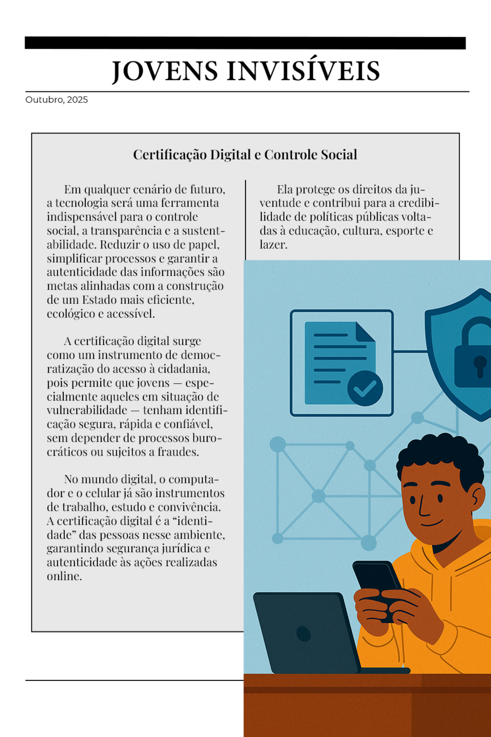 Página sobre certificação digital e controle social para a juventude